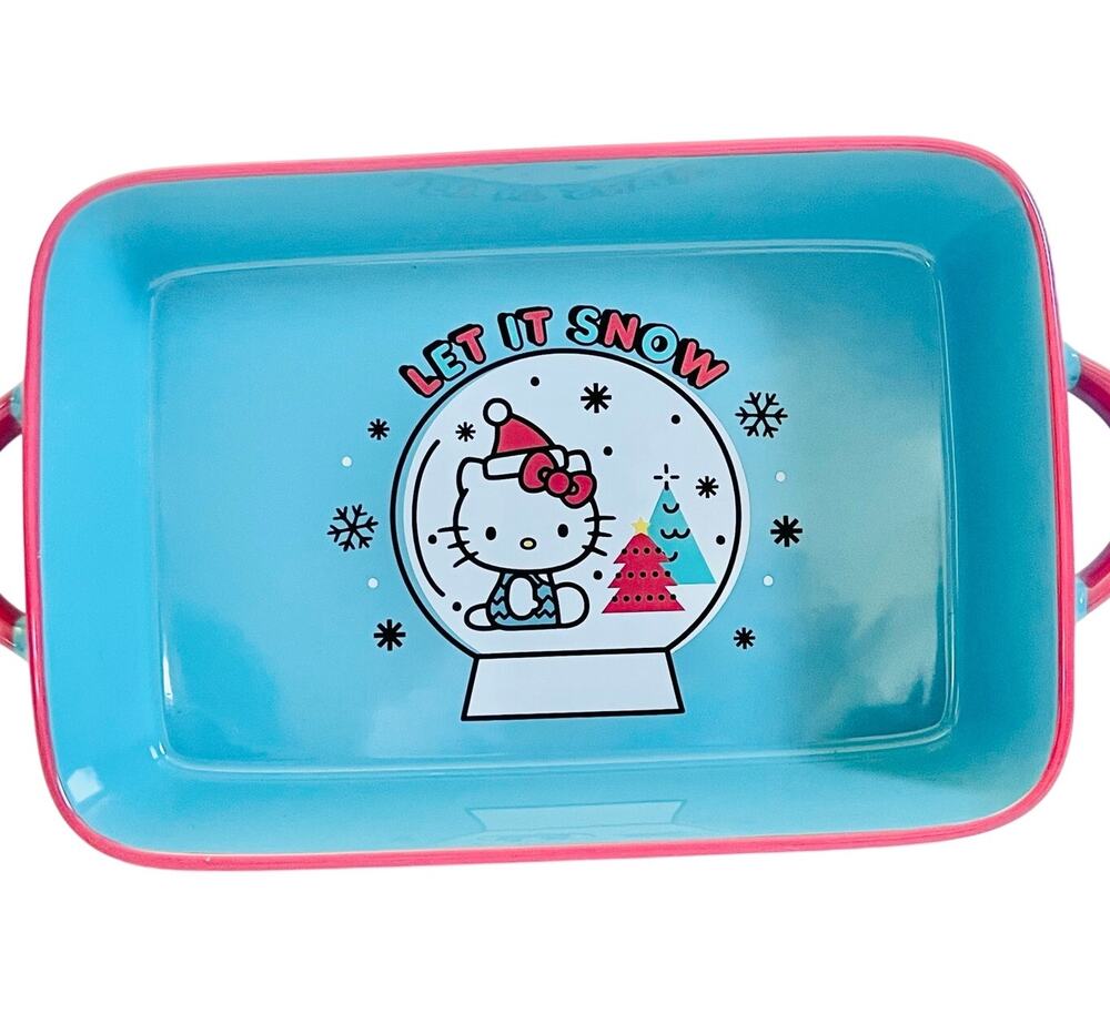 Hello Kitty Rectangular Baking Pan 12x8" Christmas Snow Globe Ceramic Casserole